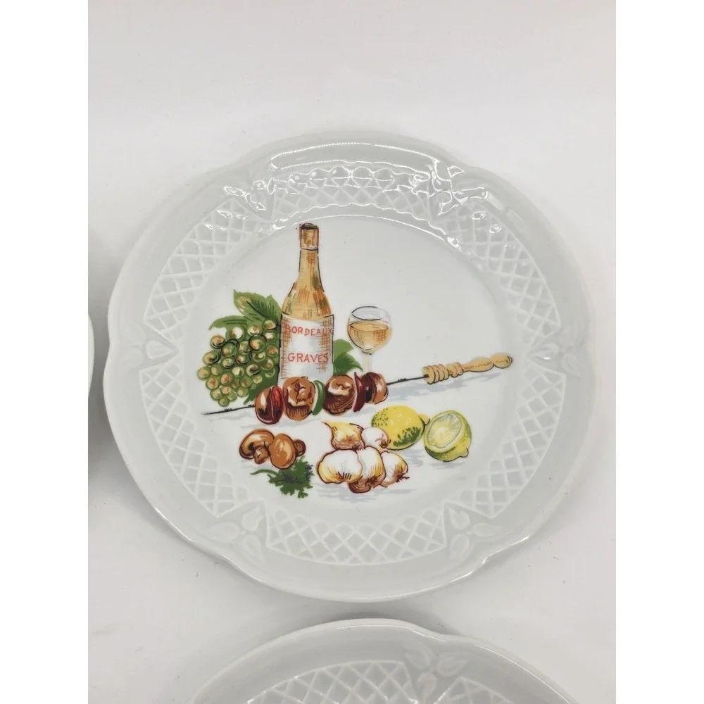 Lourioux Ph Deshoulieres France Porcelain Appetizer Plates Set of 6 Wine Cheese
